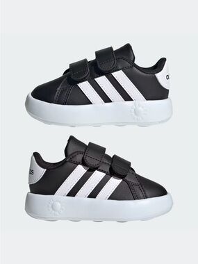 adidas Kids Black and White Velcro Strap Sneakers